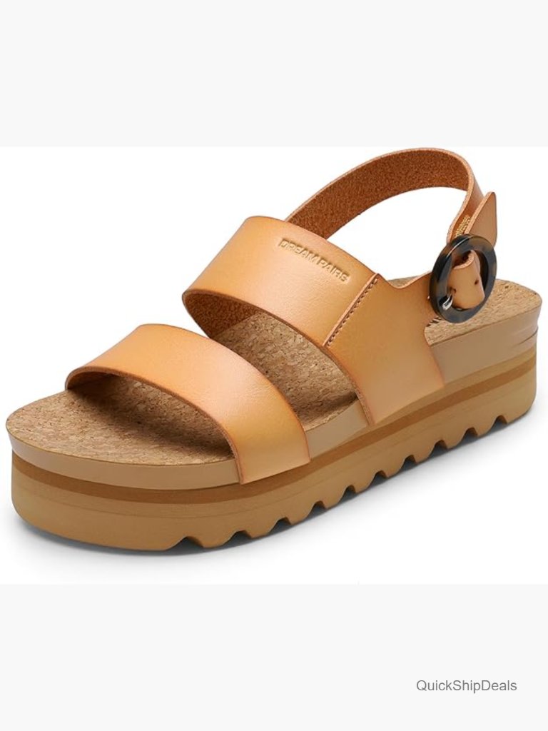 Faux Leather Platform Wedge Sandals With Arch Support And Cork Insole